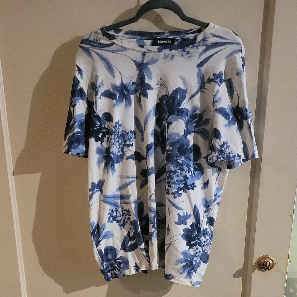 Express White and Blue T Shirt